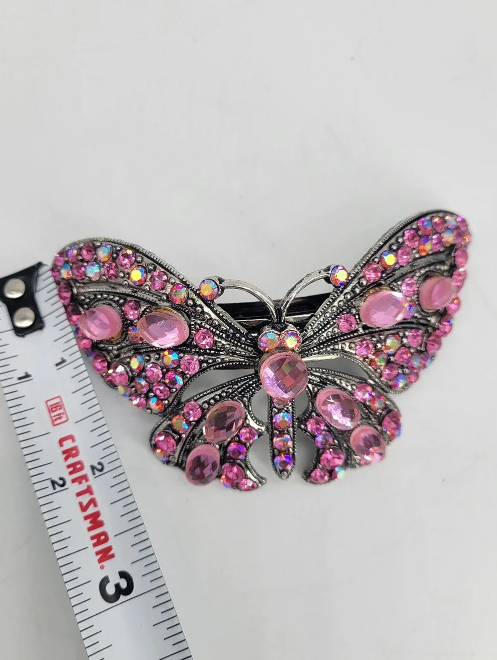 vintage-style butterfly hair clip sparkling pink rhinestones - Picture 8 of 8